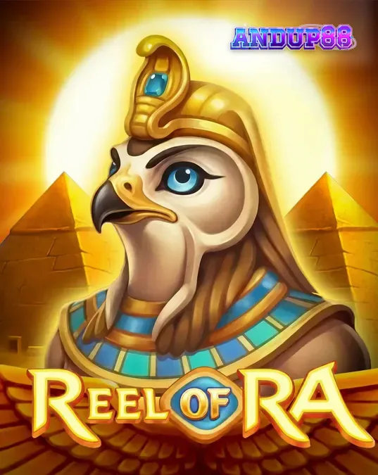 Tampilan visual slot Reel of Ra dengan latar belakang gurun Mesir dan simbol emas.